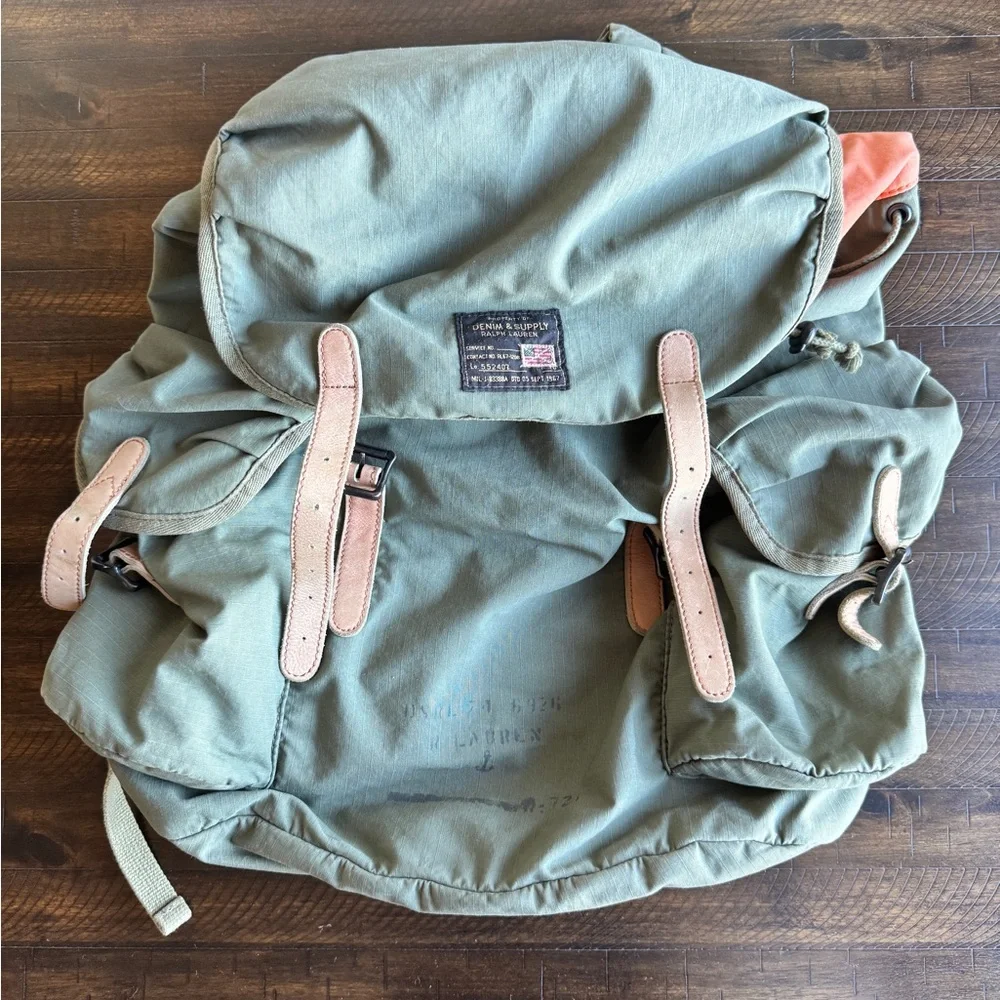 Vintage Denim & Supply - Ralph Lauren Green Backpack with Leather Straps